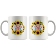 Sunflower Gift Cute Tiny Piggy With Sunflower Bandana Animal White Coffee Mug 11 oz - Panvola