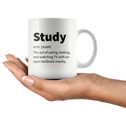 Sarcasm Gifts - Study Eating Texting Watching TV With Open Textbook Mug 11 oz - Panvola
