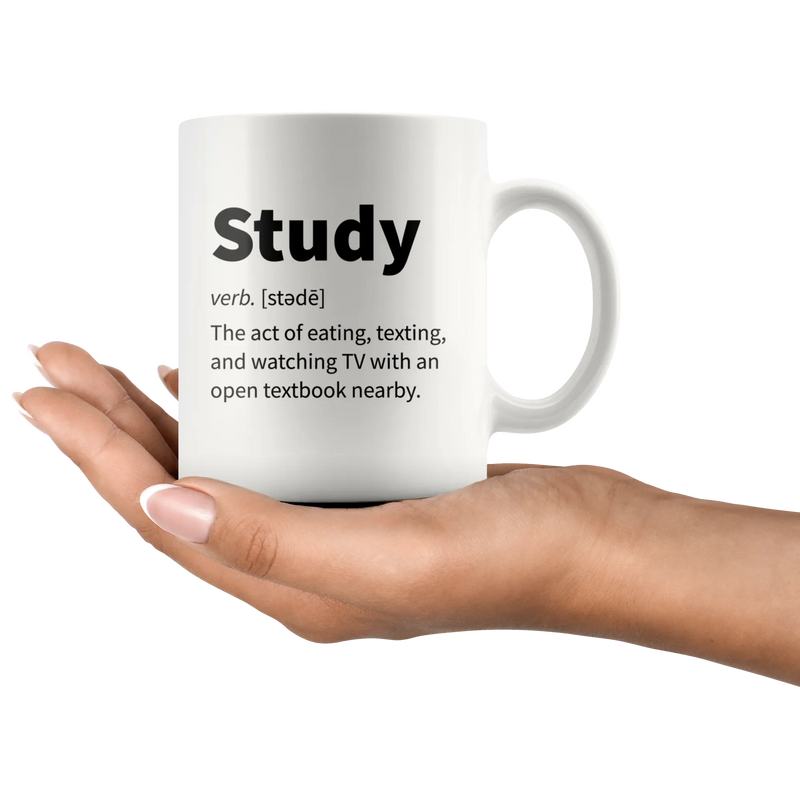 Sarcasm Gifts - Study Eating Texting Watching TV With Open Textbook Mug 11 oz - Panvola