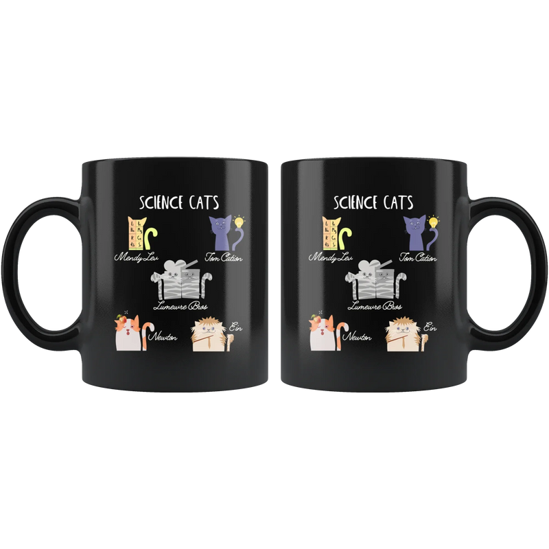 Cat and Science Lover Pun Gift Idea Black Ceramic Coffee Mug 11 oz - Panvola