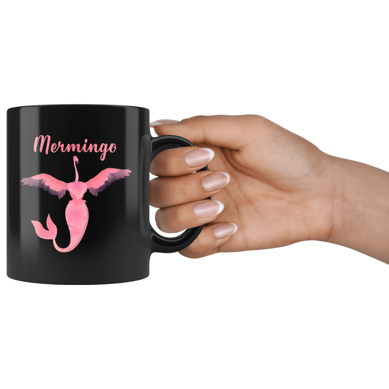 Mermingo Mythical Mermaid Flamingo Black Coffee Mug