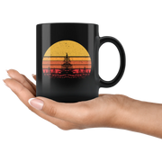 Nature Lover Gifts - Retro Sun Pine Tree Ceramic Black Coffee Mug 11oz - Panvola
