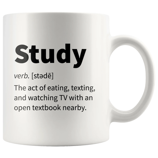 Sarcasm Gifts - Study Eating Texting Watching TV With Open Textbook Mug 11 oz - Panvola