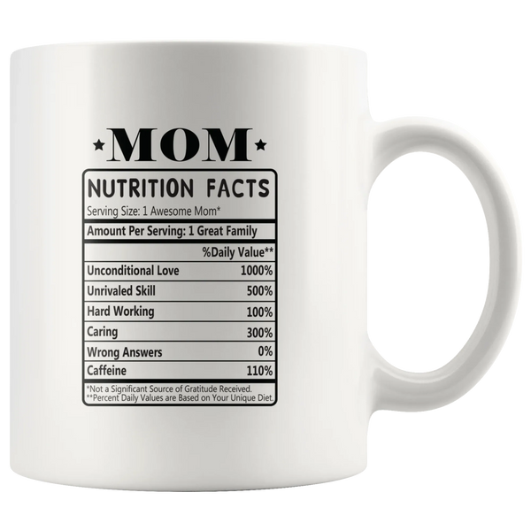 Mom Nutritional Facts Label Mug Mother's Day Funny Coffee Mug 11 oz