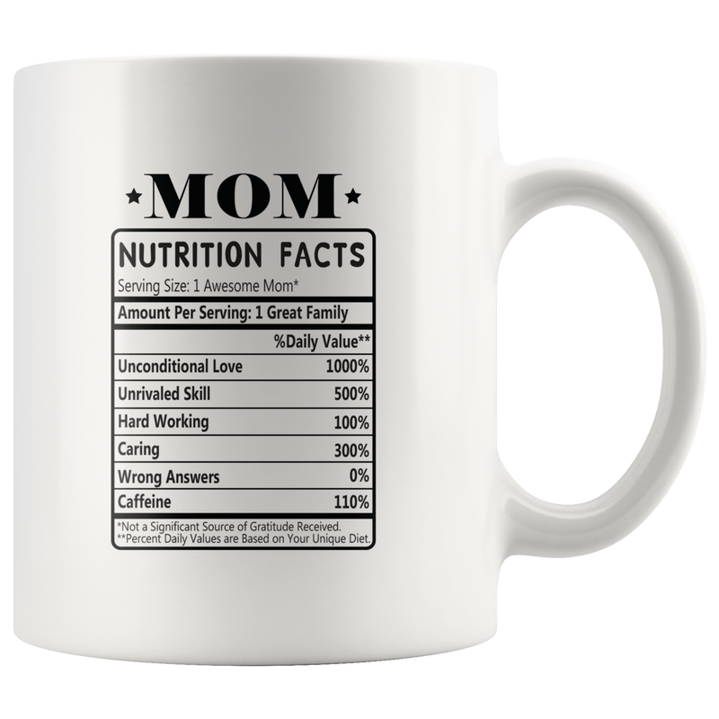 Mom Nutritional Facts Label Mug Mother's Day Funny Coffee Mug 11 oz.