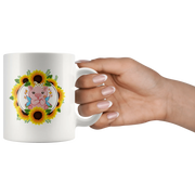 Sunflower Gift Cute Tiny Piggy With Sunflower Bandana Animal White Coffee Mug 11 oz - Panvola