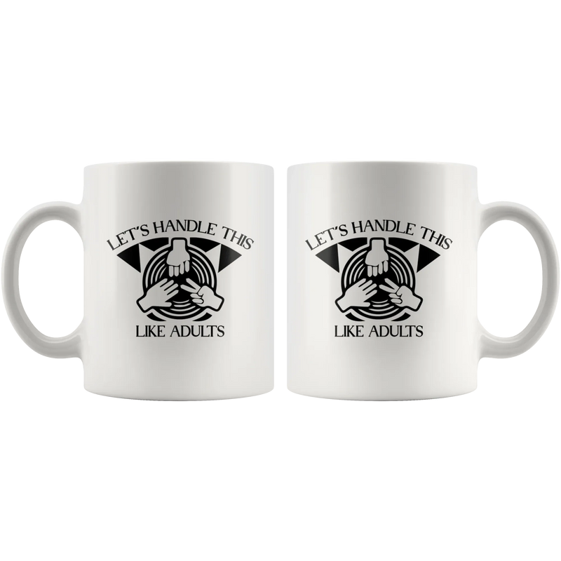 Paper Rock Scissors Funny Coffee Mug Let's Handle This Like Adults - Panvola