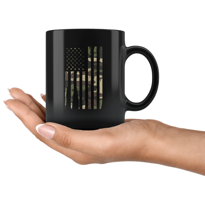Patriotic Gifts Camouflage American Flag Veteran Thank You Appreciation Black Mug 11 oz - Panvola