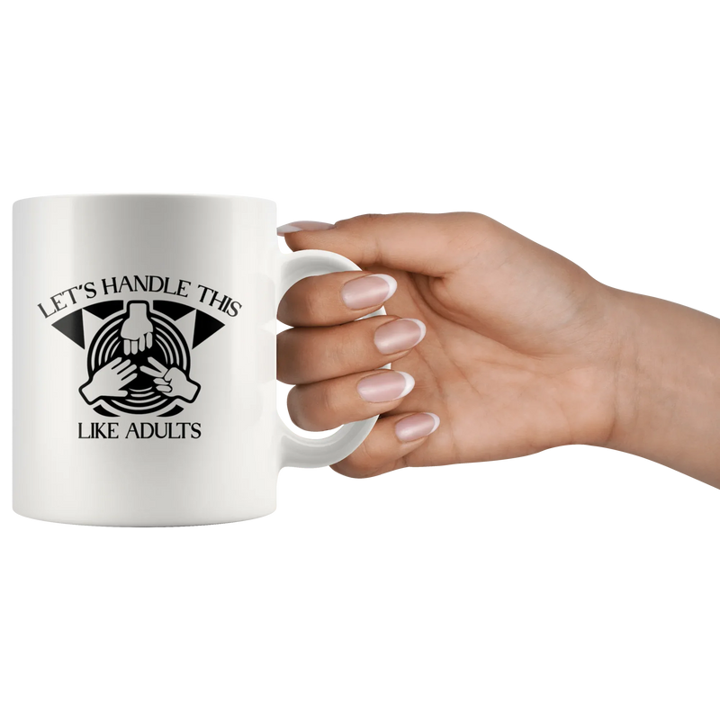 Paper Rock Scissors Funny Coffee Mug Let's Handle This Like Adults - Panvola