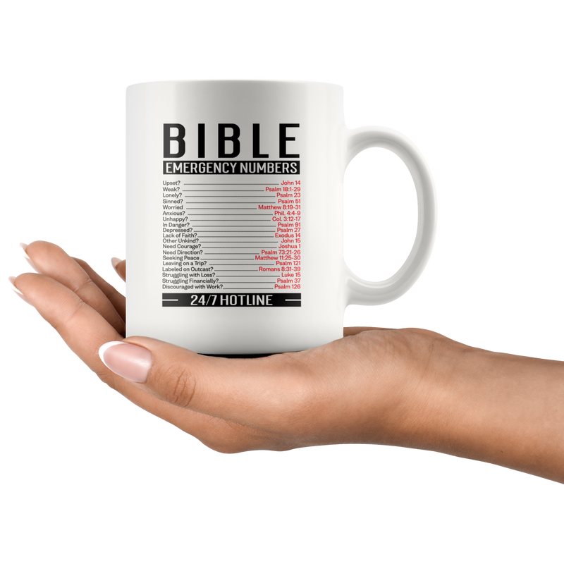 Bible Emergency Numbers Christian Hotline Gift Idea Ceramic Mugs 11 oz