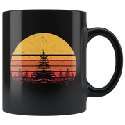 Nature Lover Gifts - Retro Sun Pine Tree Ceramic Black Coffee Mug 11oz - Panvola