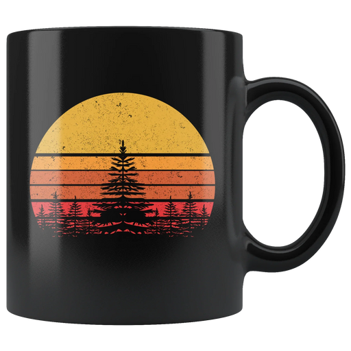 Nature Lover Gifts - Retro Sun Pine Tree Ceramic Black Coffee Mug 11oz - Panvola