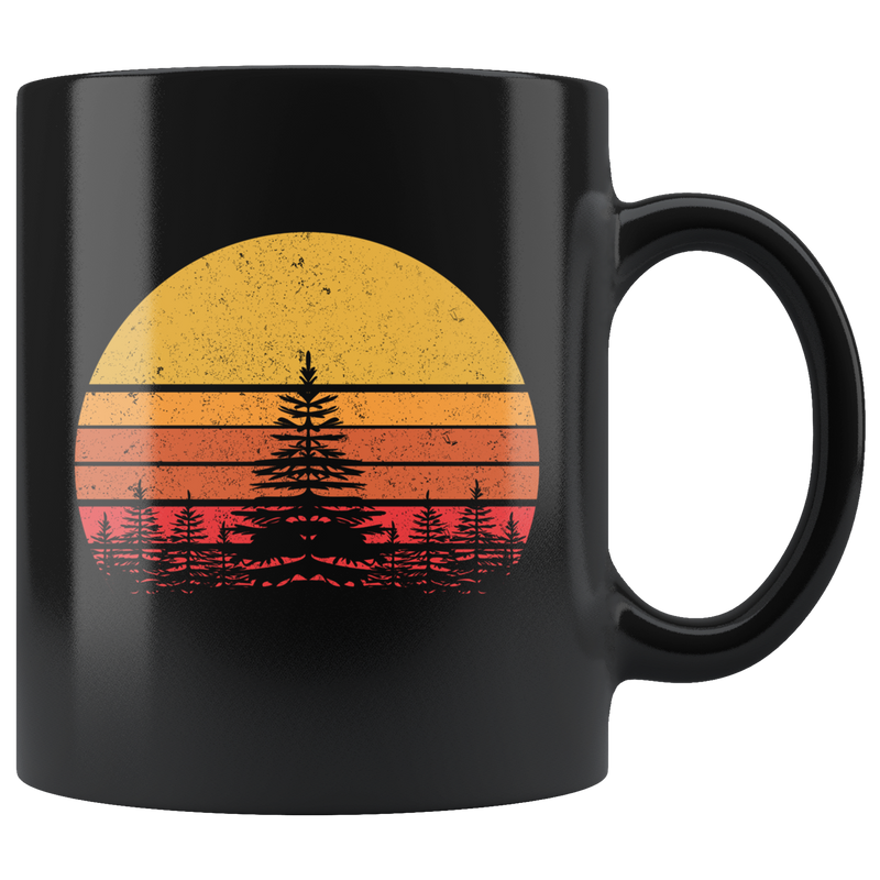 Nature Lover Gifts - Retro Sun Pine Tree Ceramic Black Coffee Mug 11oz