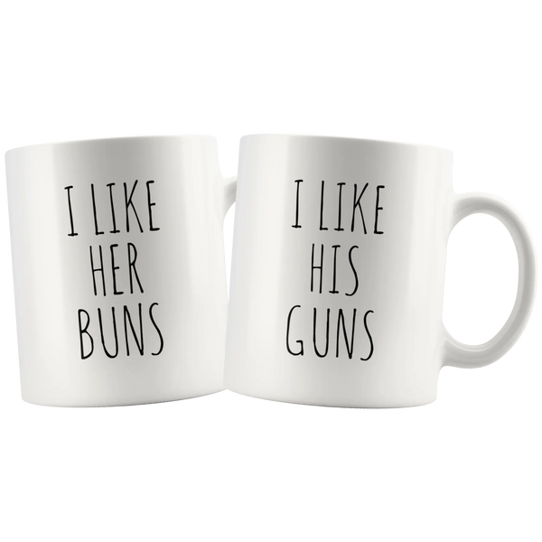 I Like Her Buns I Like His Guns Couple Mugs Valentines Gift