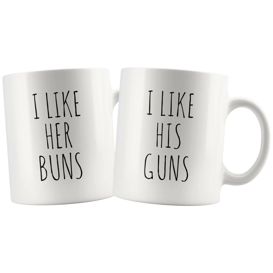I Like Her Buns I Like His Guns Couple Mugs Valentines Gift