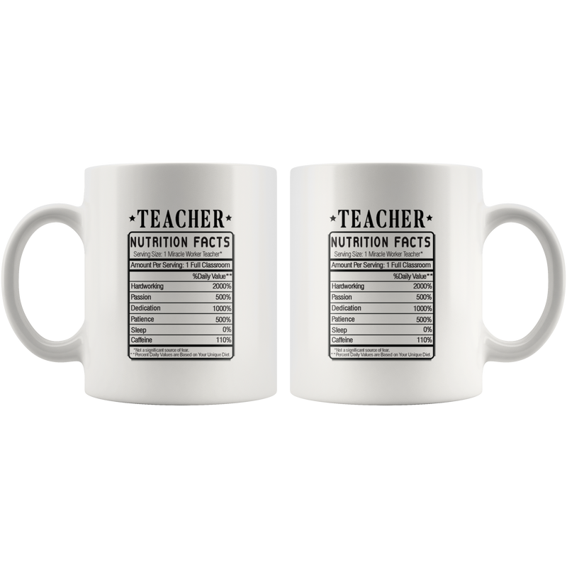 Teacher Nutrition Facts Label Funny Ceramic Coffee Mug 11 oz.