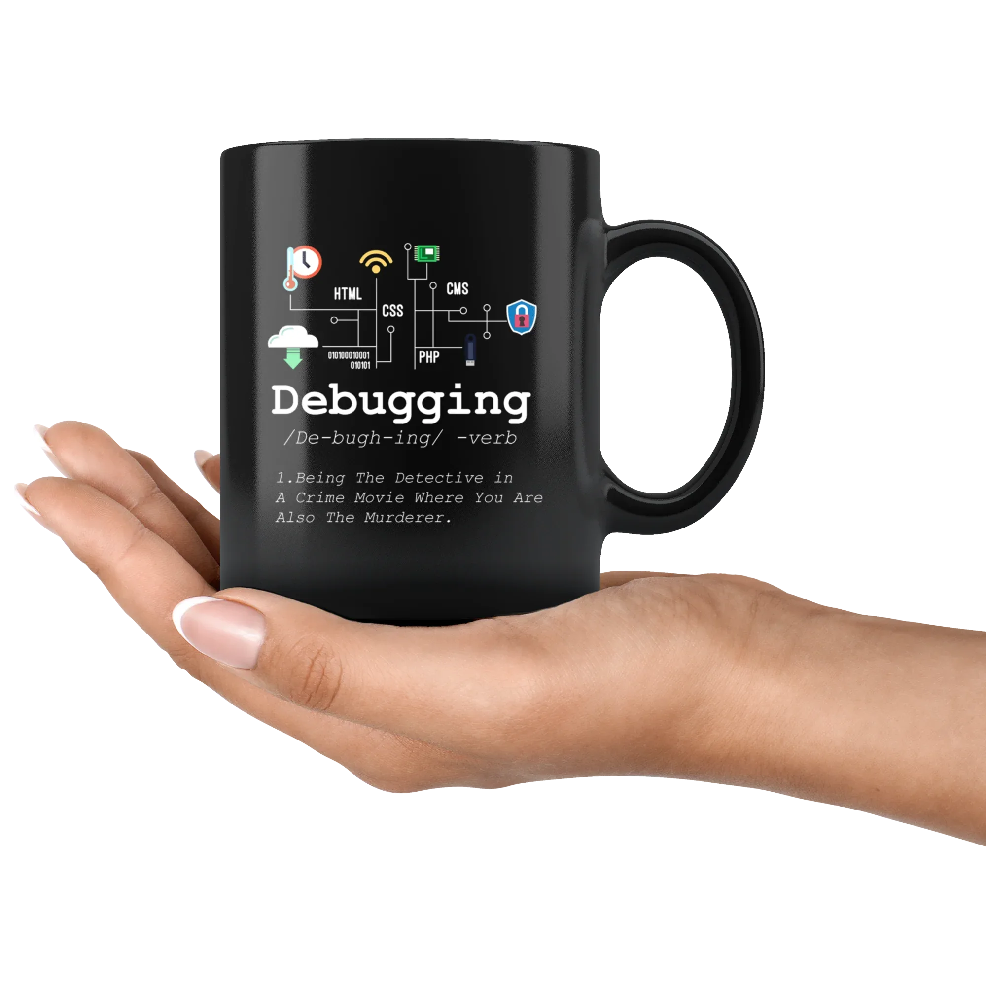 Debugging Definition Black Funny Programmer Ceramic Coffee Mug 11 oz ...