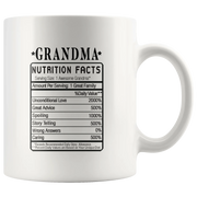 Grandma Nutrition Facts Funny Grandparents Day Coffee Mug 11oz - Panvola