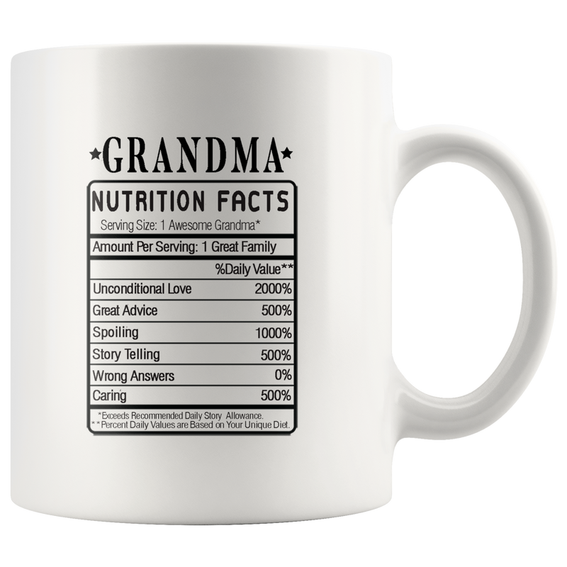 Grandma Nutrition Facts Funny Grandparents Day Coffee Mug 11oz