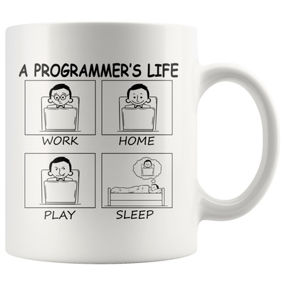 Funny Computer Programmers Life at Work Home Play Sleep Coffee Mug