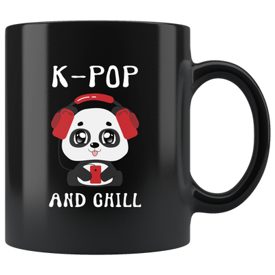 Korean Pop And Chill Kawaii Panda Music Lover Appreciation Gifts Black Mug 11 oz