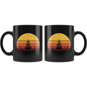 Nature Lover Gifts - Retro Sun Pine Tree Ceramic Black Coffee Mug 11oz - Panvola