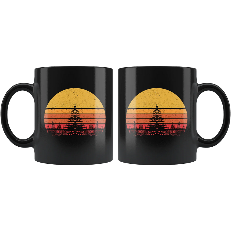 Nature Lover Gifts - Retro Sun Pine Tree Ceramic Black Coffee Mug 11oz - Panvola