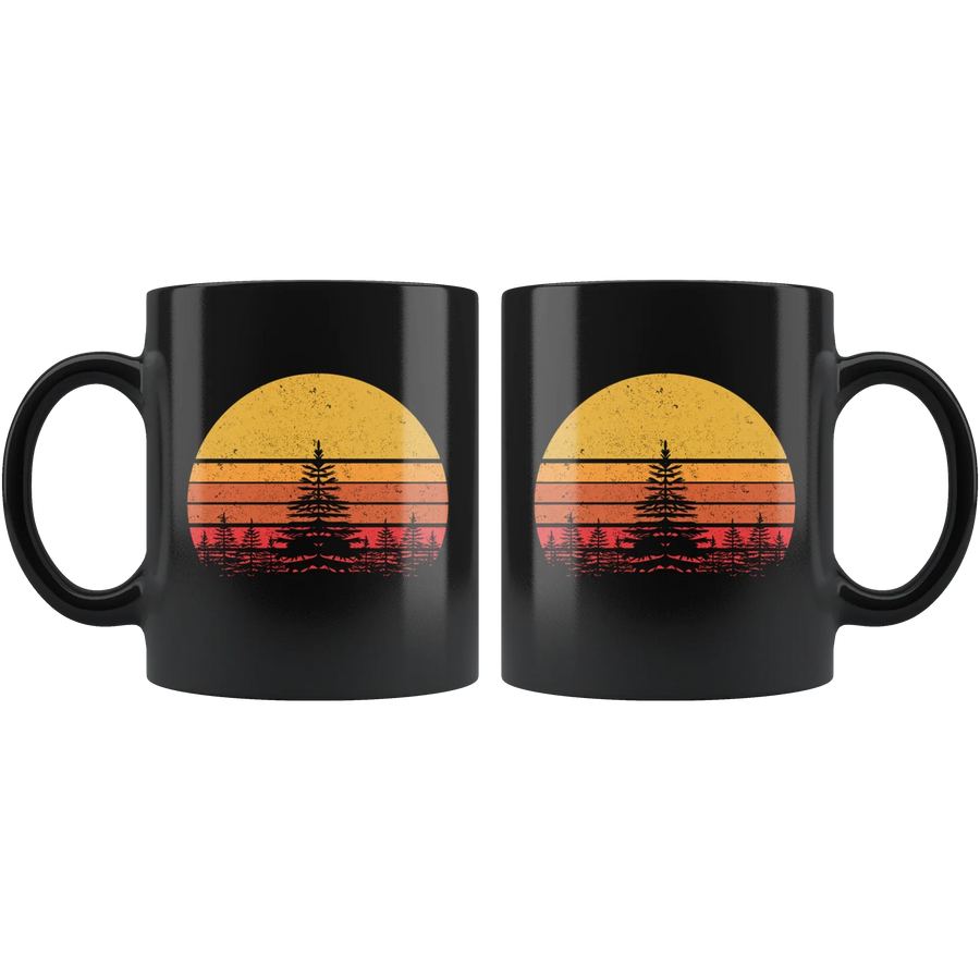 Nature Lover Gifts - Retro Sun Pine Tree Ceramic Black Coffee Mug 11oz, image 2 of 4
