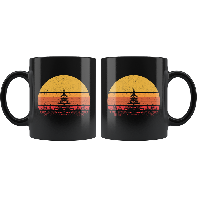 Nature Lover Gifts - Retro Sun Pine Tree Ceramic Black Coffee Mug 11oz