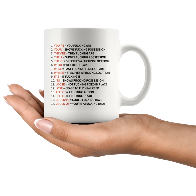 Grammar Cuss Words Sarcastic Funny Gift Idea Ceramic Coffee Mug 11 oz - Panvola