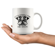 Paper Rock Scissors Funny Coffee Mug Let's Handle This Like Adults - Panvola