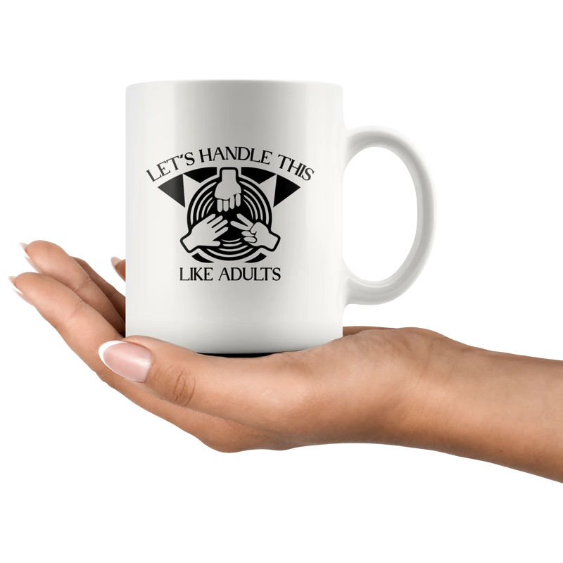 Paper Rock Scissors Funny Coffee Mug Let's Handle This Like Adults - Panvola