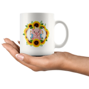 Sunflower Gift Cute Tiny Piggy With Sunflower Bandana Animal White Coffee Mug 11 oz - Panvola