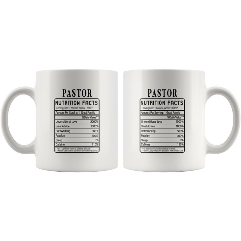 Pastor Nutrition Facts Label Funny Ceramic Coffee Mug 11 oz.
