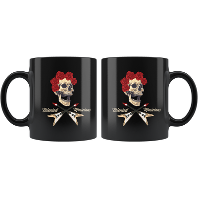 Skull And Roses Music Lovers Gift Idea Coffee Black Ceramic Mug 11 oz