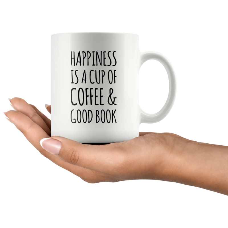 Happiness Is A Cup Of Coffee & Good Book Lover Ceramic Coffee Mug 11oz - Panvola