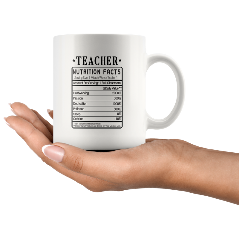 Teacher Nutrition Facts Label Funny Ceramic Coffee Mug 11 oz