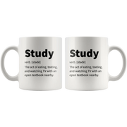 Sarcasm Gifts - Study Eating Texting Watching TV With Open Textbook Mug 11 oz - Panvola