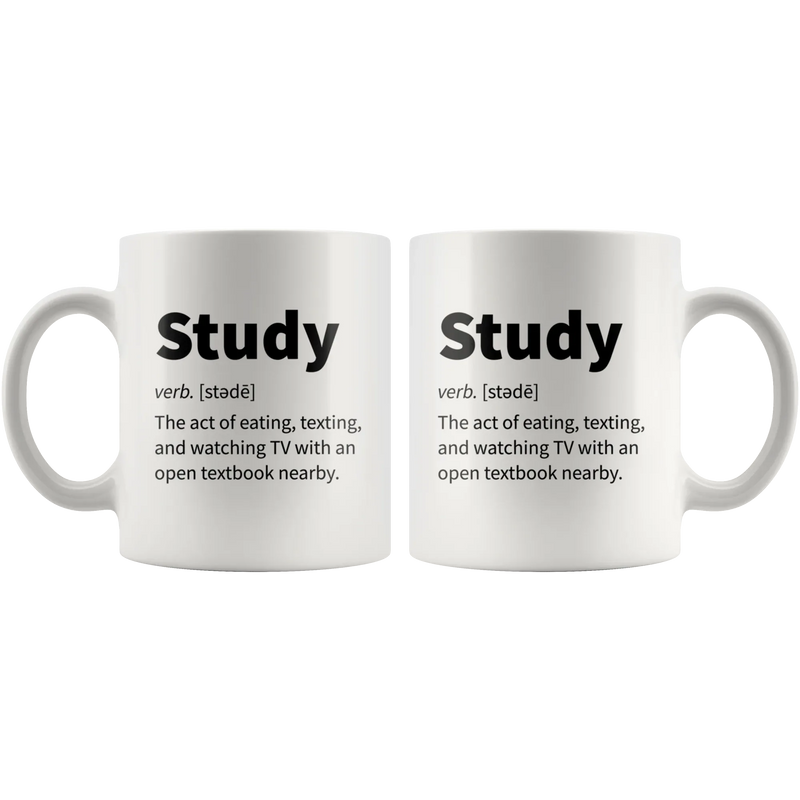 Sarcasm Gifts - Study Eating Texting Watching TV With Open Textbook Mug 11 oz - Panvola