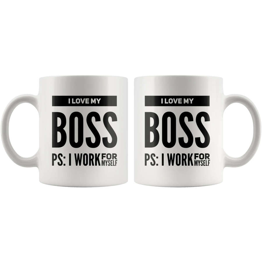 I Love My Boss PS: I Work For Myself Mug Gift for Boss, image 4 of 4