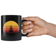 Nature Lover Gifts - Retro Sun Pine Tree Ceramic Black Coffee Mug 11oz - Panvola