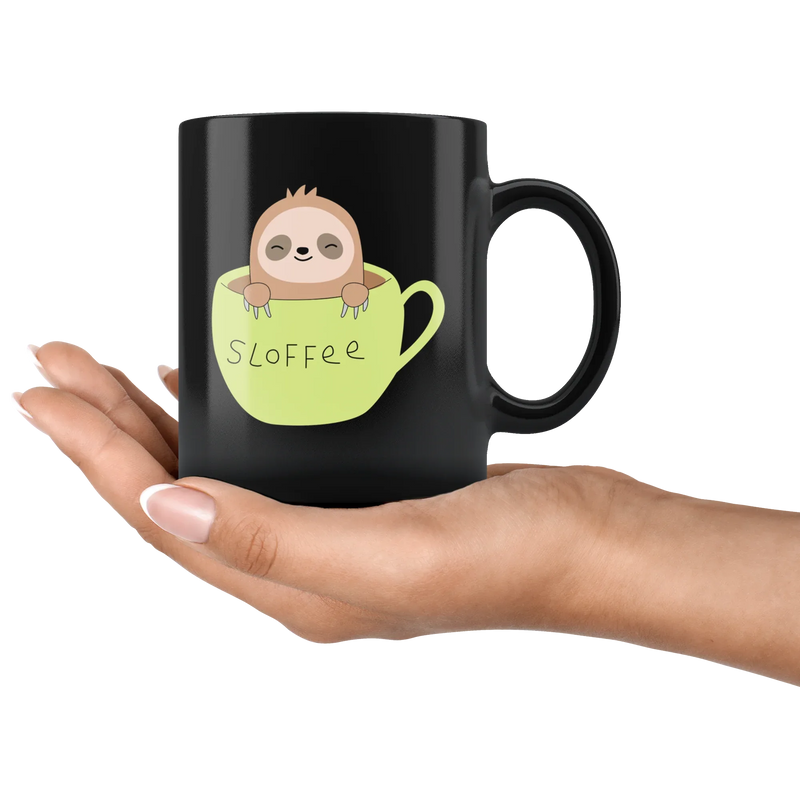 Sloth Gifts - Slofee Sloth Coffee Lover Spirit Animal Appreciation Gifts Black Mug 11 oz - Panvola