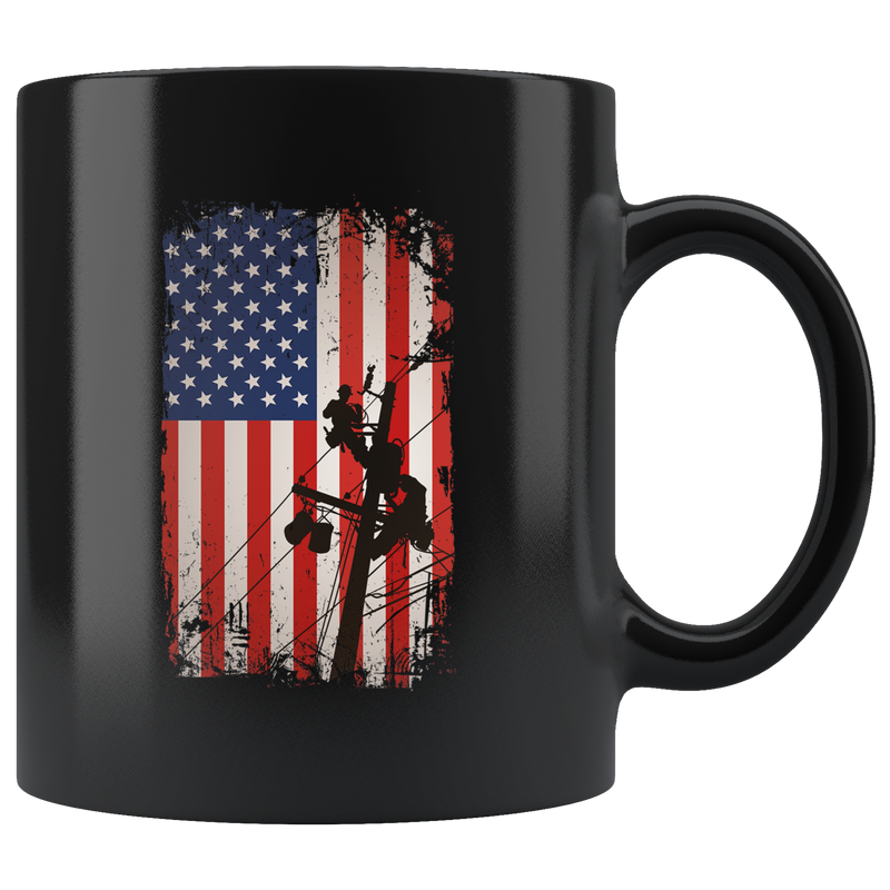 Lineman American Flag Patriotic Thank You Appreciation Coffee Mug 11 oz