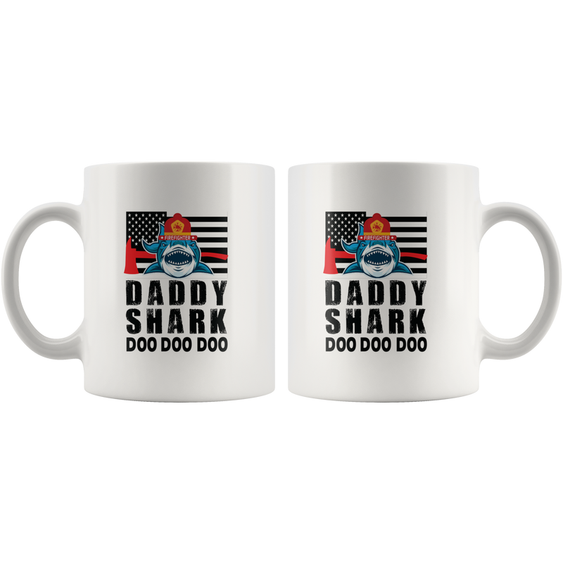 Daddy Shark Doo Doo Fire Fighter Dad Gift Ceramic Coffee Mug 11 oz