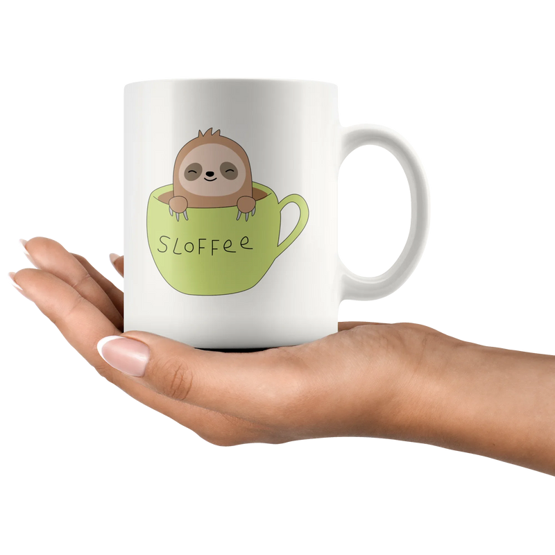 Sloth Gifts - Slofee Sloth Coffee Lover Spirit Animal Appreciation Gifts White Mug 11 oz - Panvola